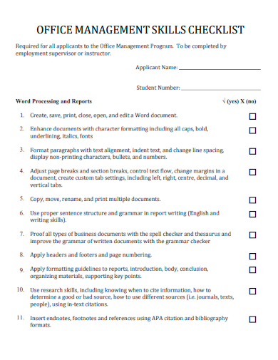sample office management skills checklist template