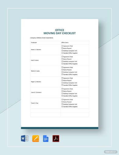 sample office move checklist template