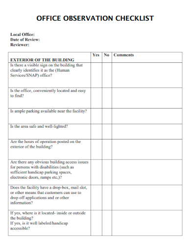 sample office observation checklist template