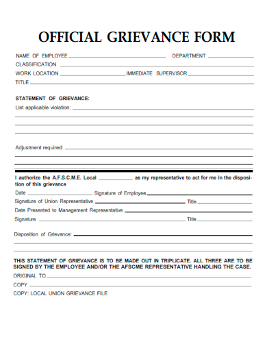sample official grievance form template