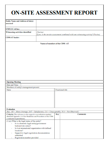 sample on site assessment report template