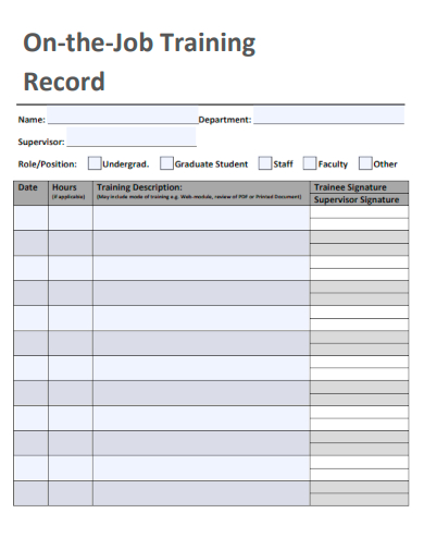 sample on the job training record template