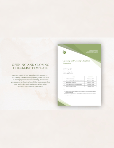 sample opening and closing checklist template