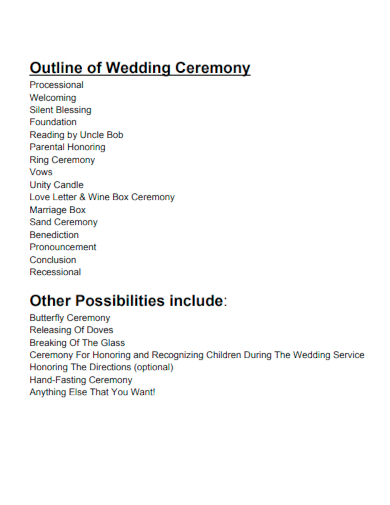 sample outline of wedding ceremony template