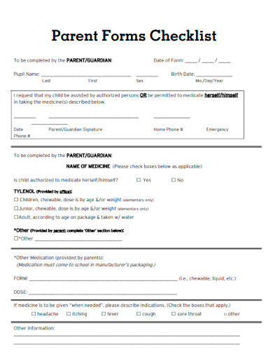 sample parent forms checklist template