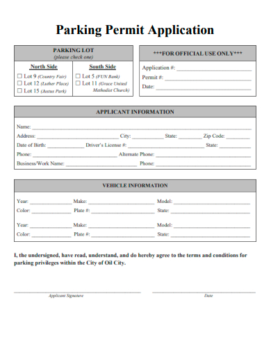 sample parking permit application template
