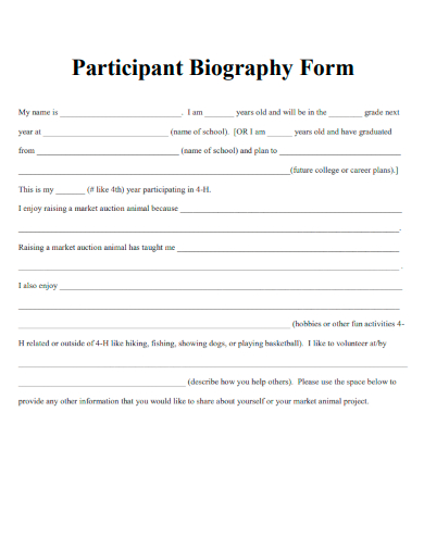 sample participant biography form template