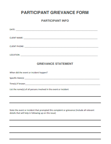 sample participant grievance form template