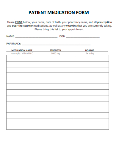 sample patient medication form template