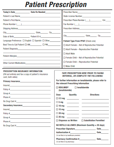 sample patient prescription template