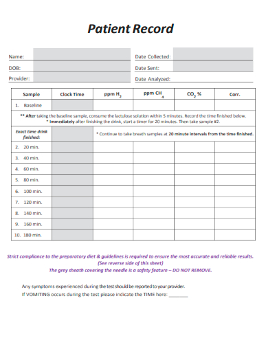 sample patient record form template