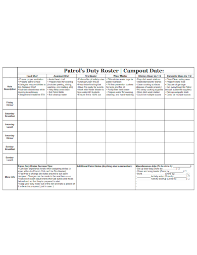 sample patrols duty roster template