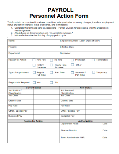 sample payroll personnel action form template