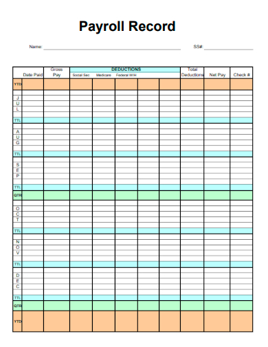 sample payroll record form template