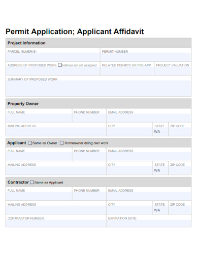sample permit application applicant affidavit template