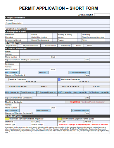 sample permit application short form template
