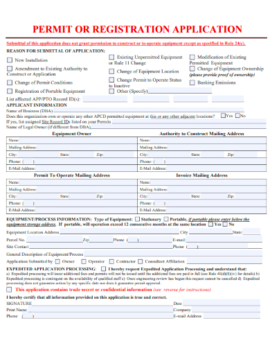 sample permit or registration application template