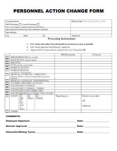 sample personnel action change form template