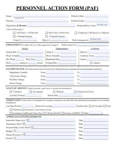sample personnel action form basic template