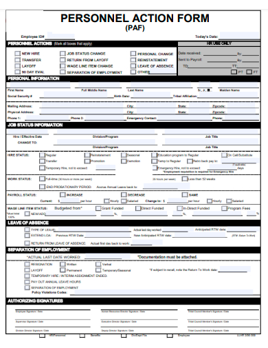sample personnel action form blank template