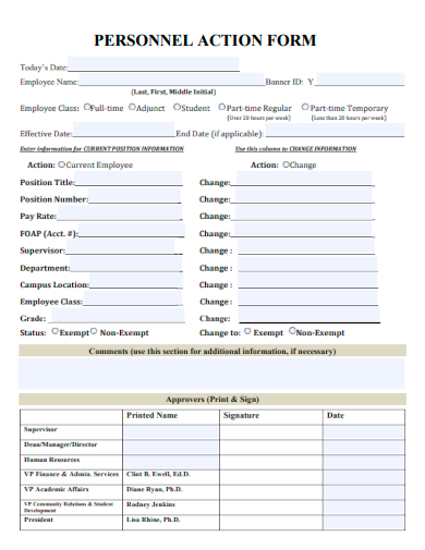 sample personnel action form formal template