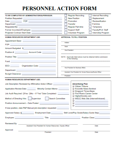 sample personnel action form printable template