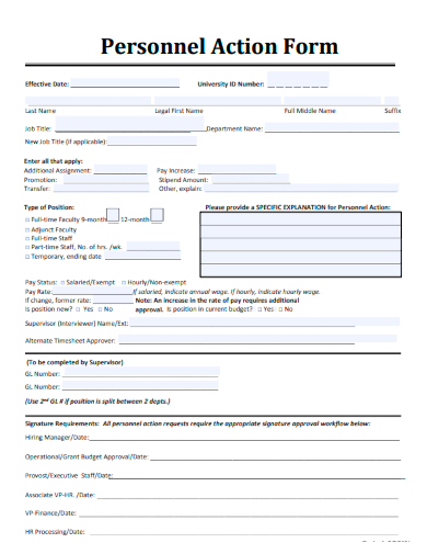 sample personnel action form standard template