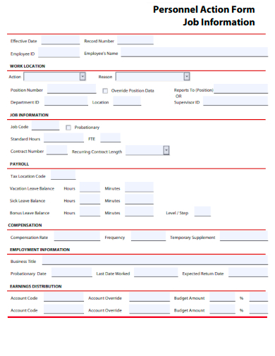 sample personnel action job information form template
