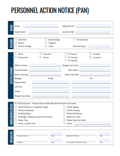 sample personnel action notice form template