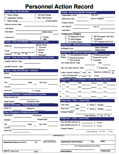 sample personnel action record form template