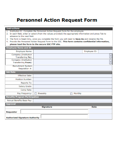 sample personnel action request form template