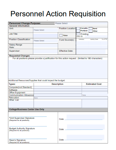 sample personnel action requisition form template