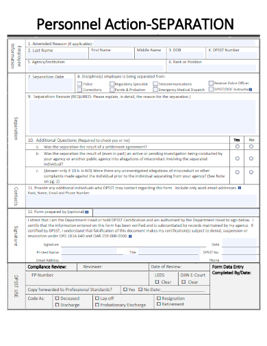 sample personnel action separation form template