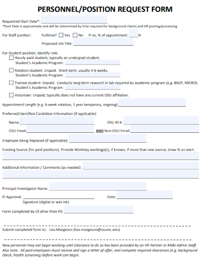 sample personnel position request form template