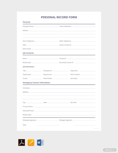 sample personnel record form template