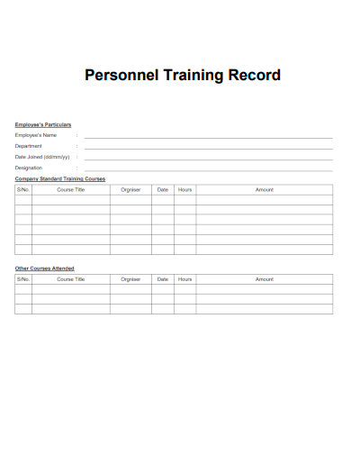 sample personnel training record template