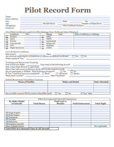 sample pilot record form template
