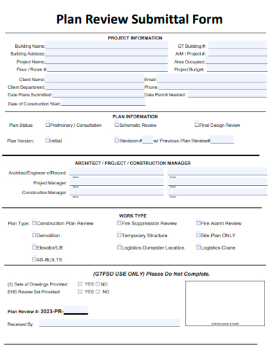 sample plan review submittal form template