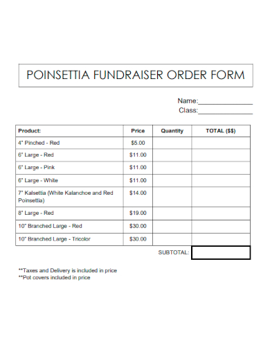 sample poinsettia fundraiser order form template
