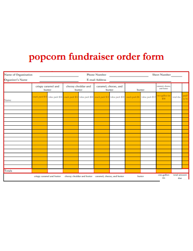 sample popcorn fundraiser order form template