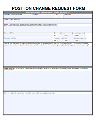 sample position change request form template