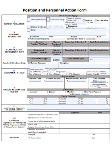 sample position personnel action form template