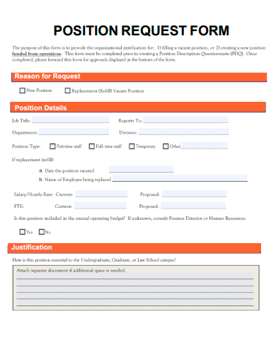 sample position request form formal template