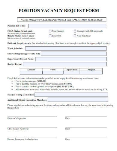sample position vacancy request form template
