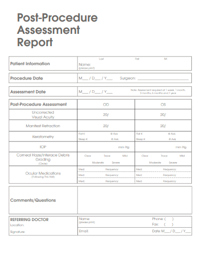 sample post procedure assessment report template