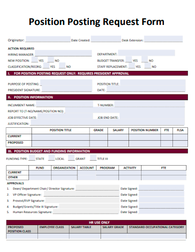 sample posting position request form template
