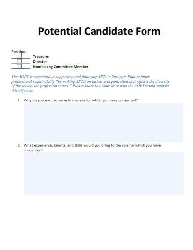 sample potential candidate form template