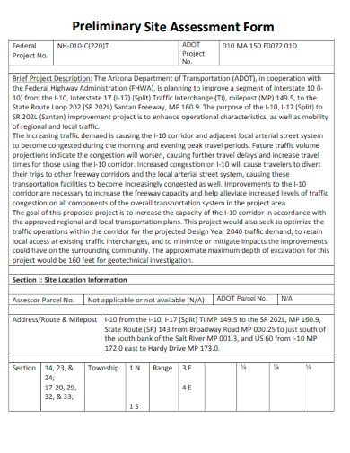 sample preliminary site assessment form template