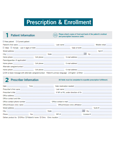 sample prescription enrollment template