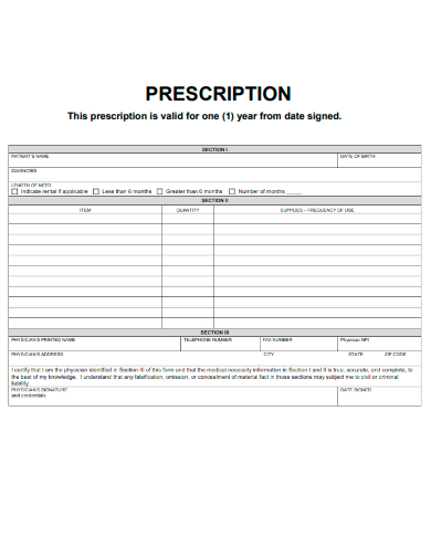 sample prescription formal template